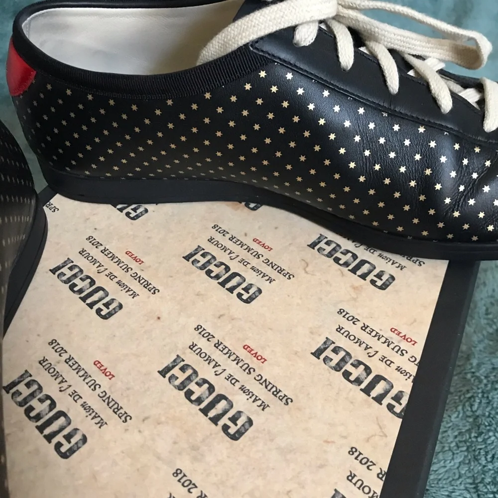 Gucci Guccy Falacer Sneaker Black Gold Stars Shoes